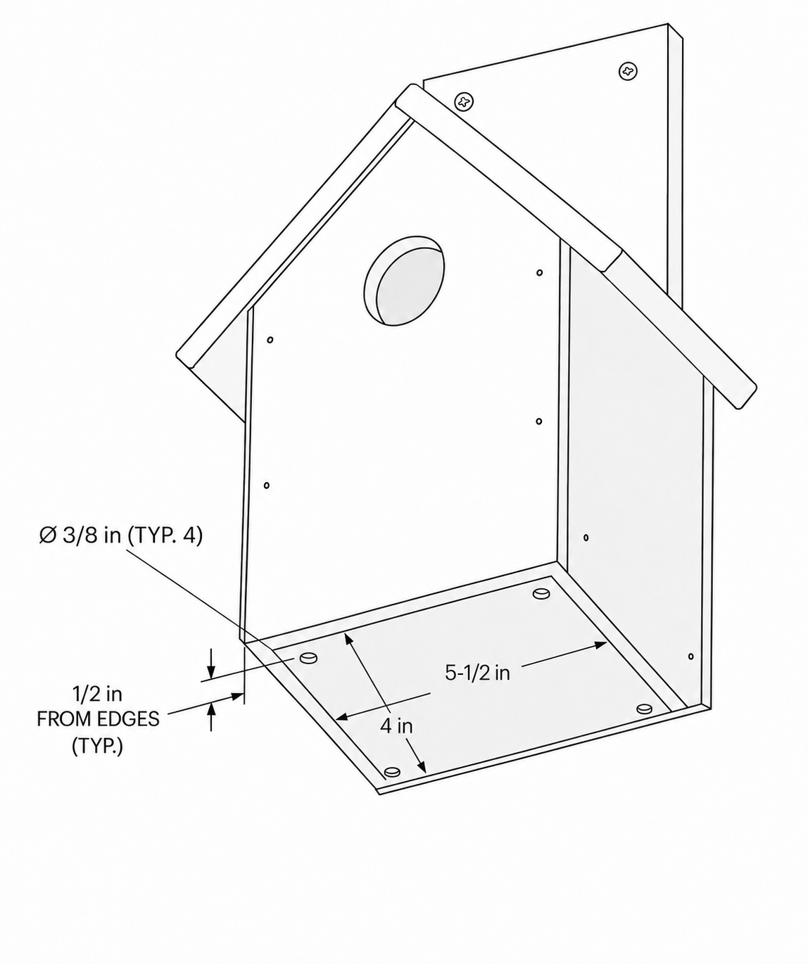 Bottom panel dimensions in imperial units.