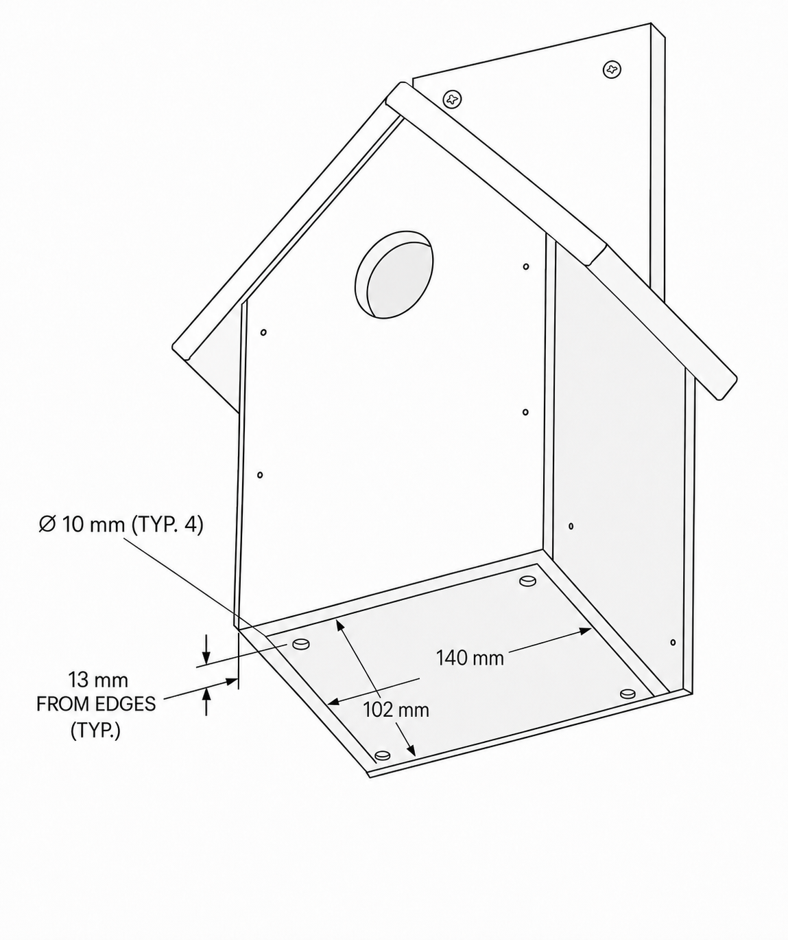 Bottom panel dimensions in metric units.