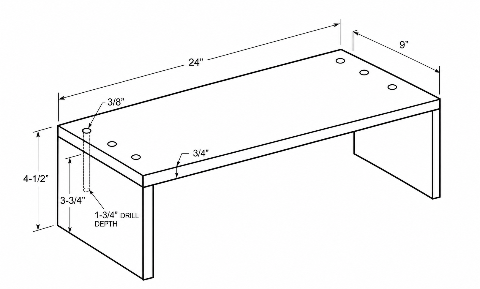 Monitor stand dimension diagram with imperial measurements